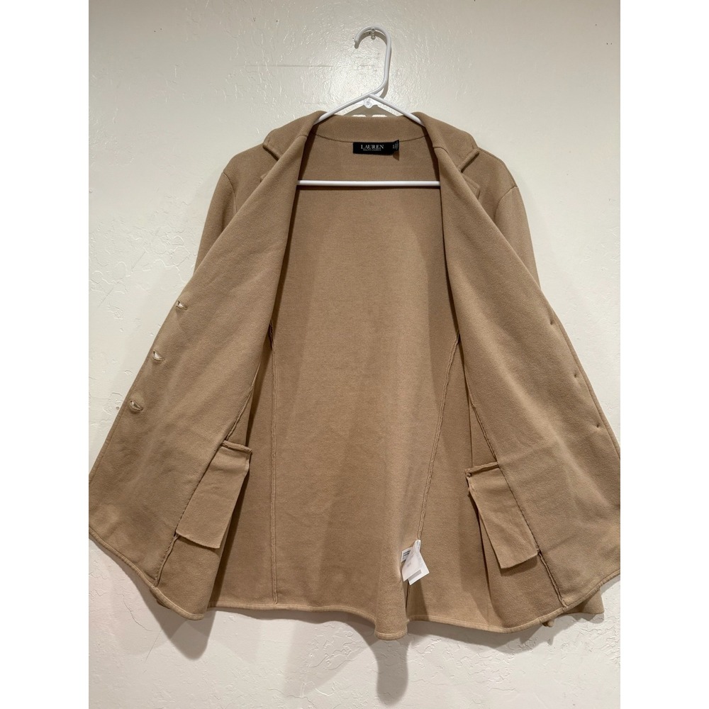 Lauren Ralph Lauren Tan Camel Knit Blazer Jacket Three Button XL 200769164011 - Picture 4 of 9